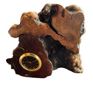 Signed Charles Elkan Live Edge Wood Mini Quartz Clock‎